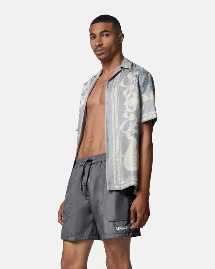 Barocco Reversible Boardshorts Blackprint Men Versace Swimwear