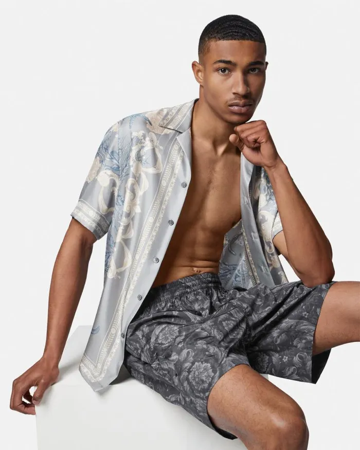 Barocco Reversible Boardshorts Blackprint Men Versace Swimwear