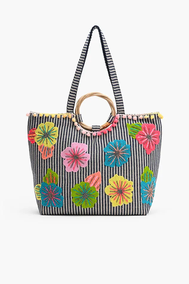 Beach Bags America and Beyond Women Fanciful Floral Stripe Tote