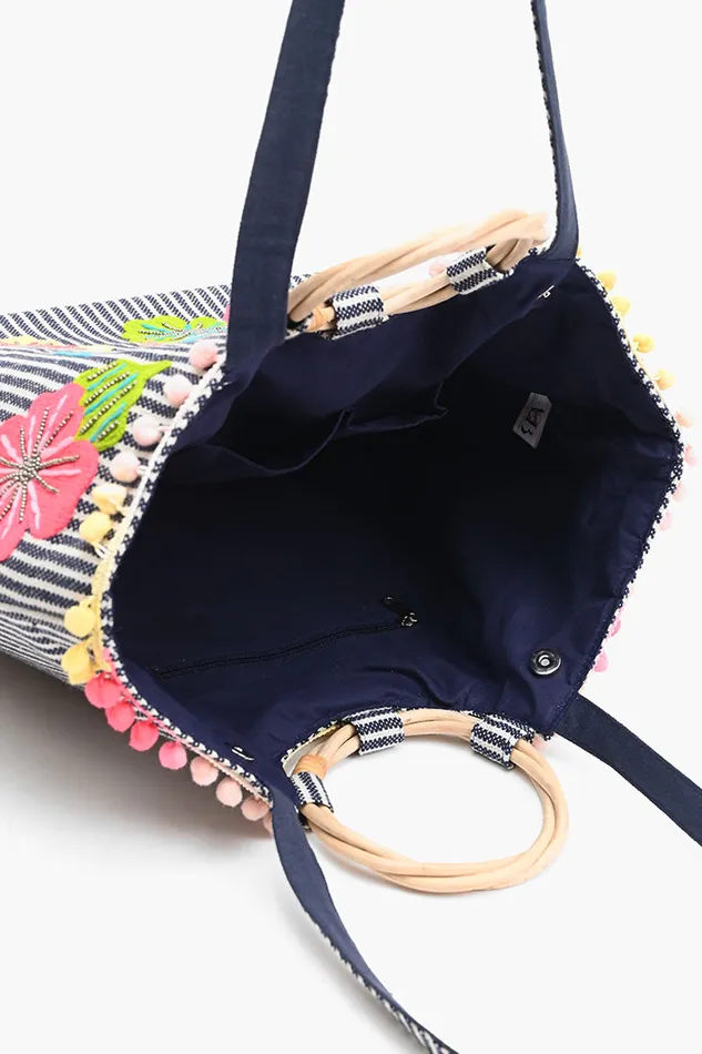 Beach Bags America and Beyond Women Fanciful Floral Stripe Tote