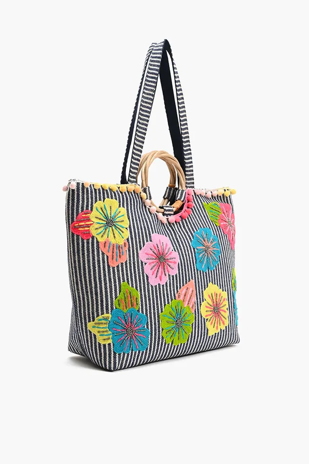 Beach Bags America and Beyond Women Fanciful Floral Stripe Tote