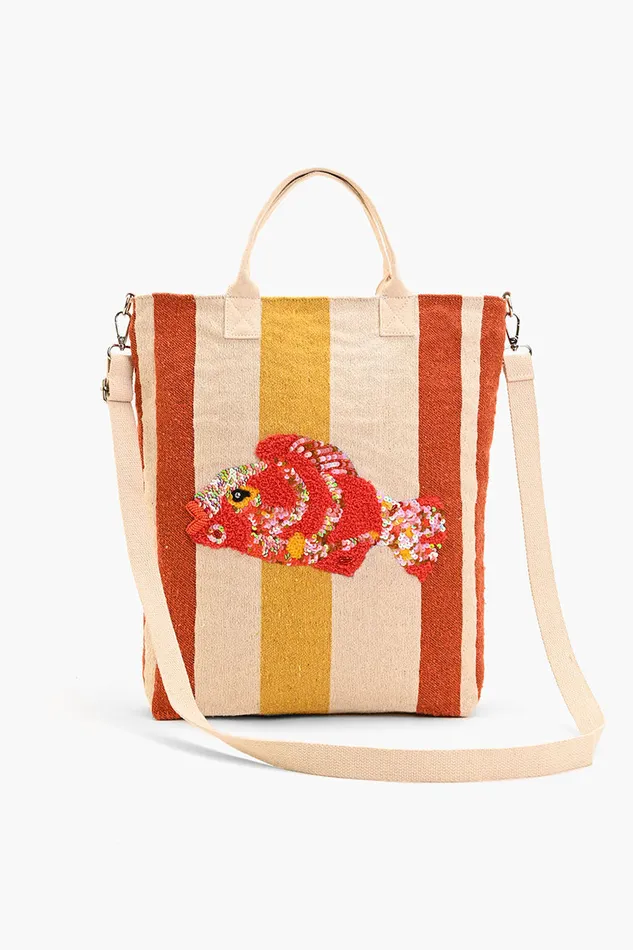 Beach Bags Women America and Beyond Fish Striped Multipurpose Tote