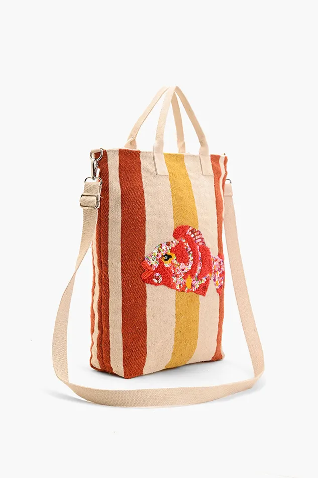Beach Bags Women America and Beyond Fish Striped Multipurpose Tote