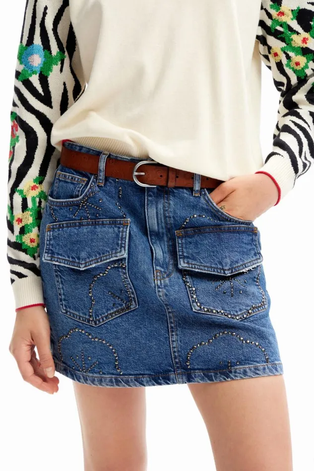 Belts Women Desigual Geometric Leather Belt Brown