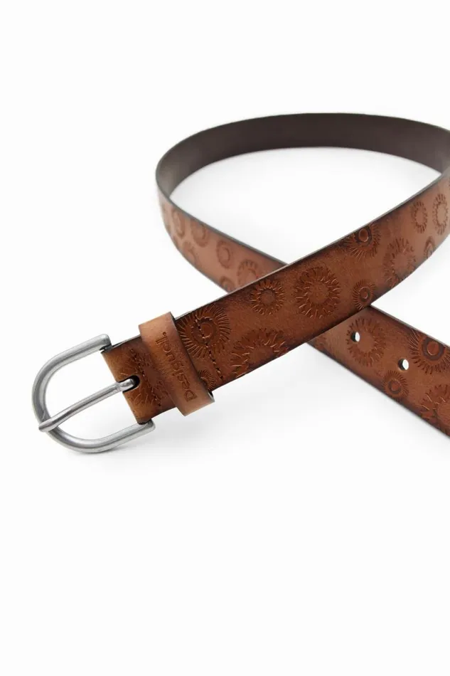 Belts Women Desigual Geometric Leather Belt Brown