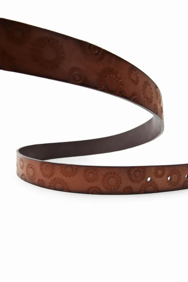 Belts Women Desigual Geometric Leather Belt Brown
