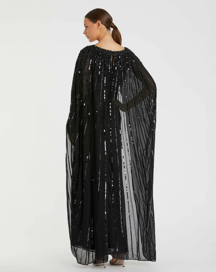Best Sellers Mac Duggal Women Embellished Column Cape Dress Black