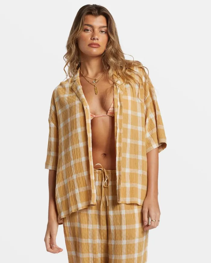Billabong Beach Side Oversized Short Sleeve Shirt Hemp 2 Womens Tops