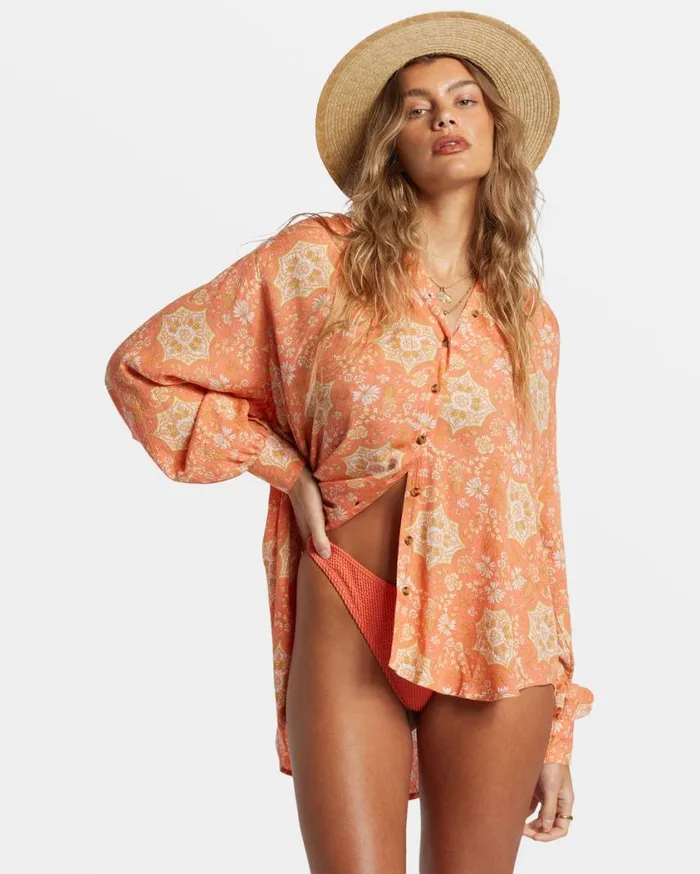Billabong Dream Space Long Sleeve Shirt Sweet Papaya Womens Tops