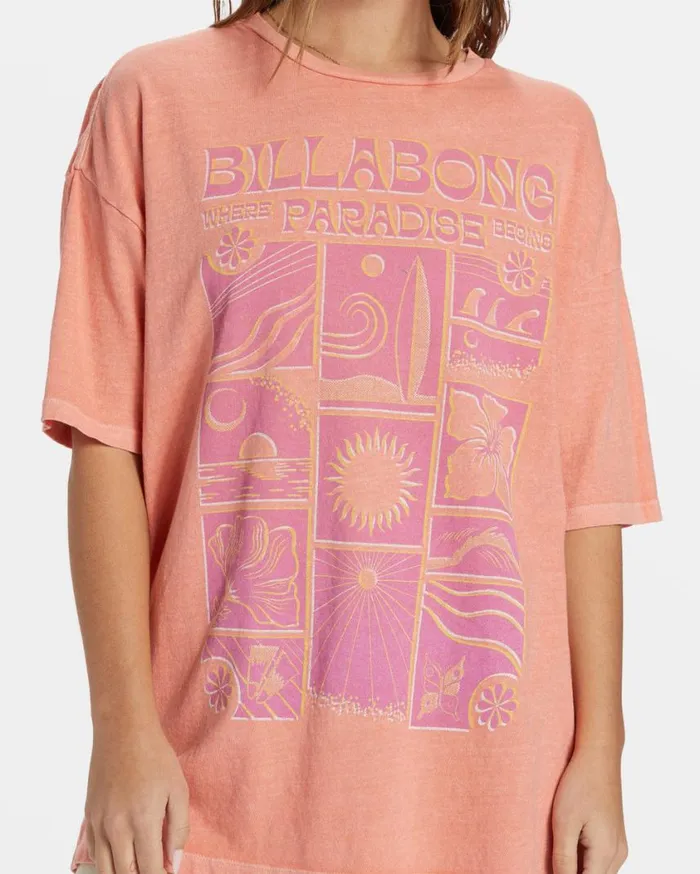 Billabong Paradise Begins TShirt Peach Out Womens Graphic Tees and Tanks Billabong Paradise Begins TShirt Peach Out Womens Graphic Tees and Tanks