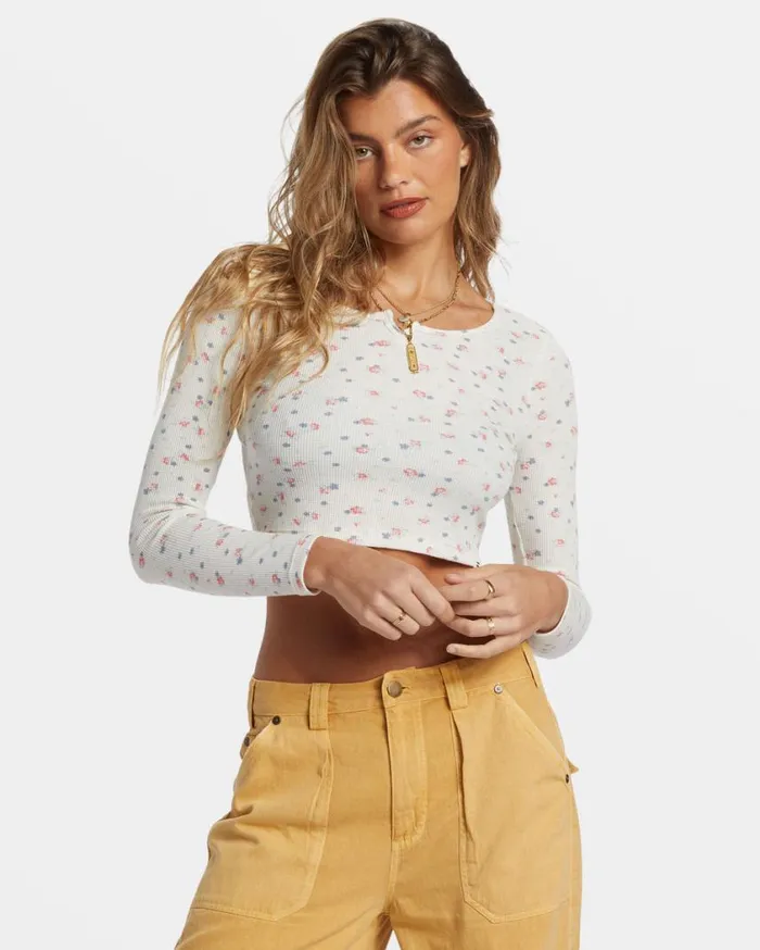 Billabong Reese Thermal LongSleeve Cropped Top White Cap Womens Tops Billabong Reese Thermal LongSleeve Cropped Top White Cap Womens Tops