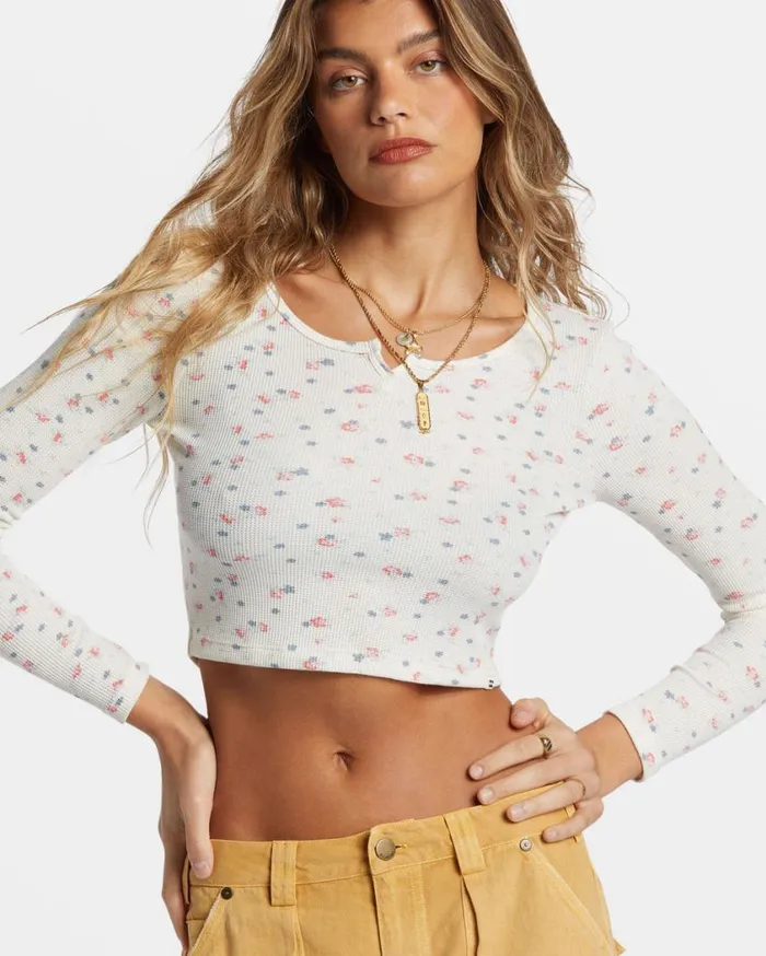 Billabong Reese Thermal LongSleeve Cropped Top White Cap Womens Tops Billabong Reese Thermal LongSleeve Cropped Top White Cap Womens Tops