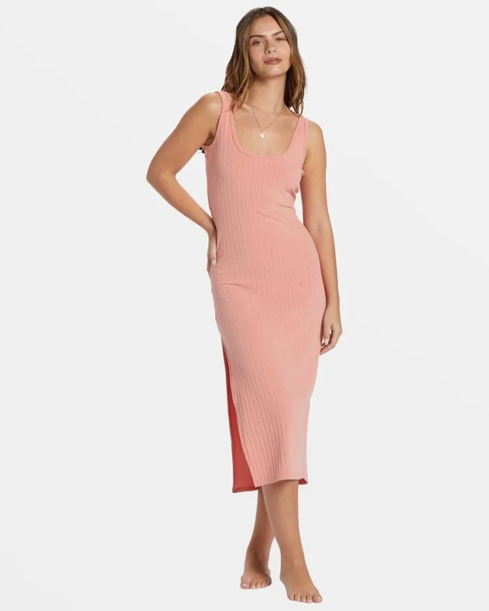 Billabong Take A Look Rib Knit Dress Peach Out Womens Dresses