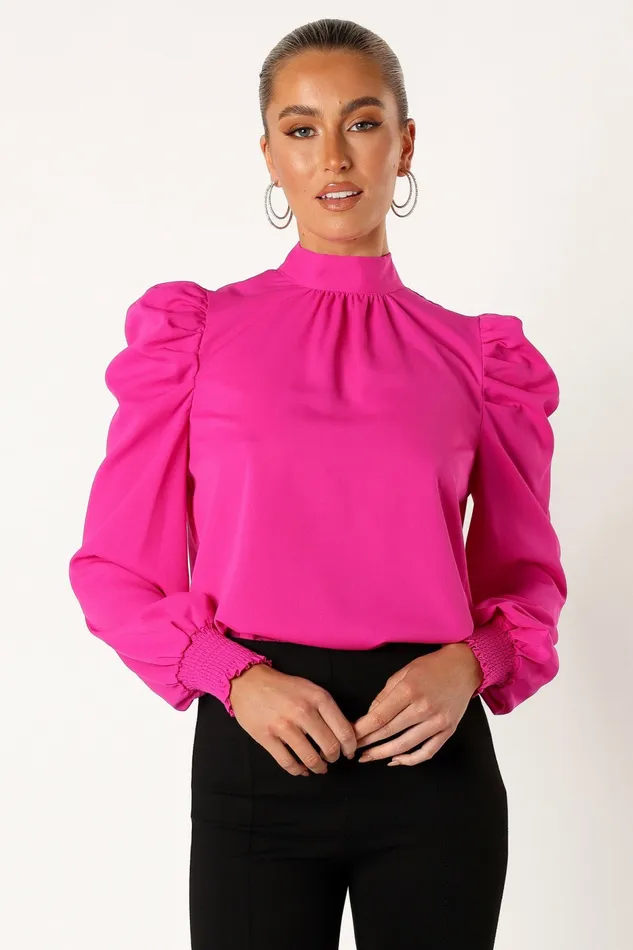 Blouses and Shirts Women Jenny Puff Sleeve Blouse Magenta Petal and Pup