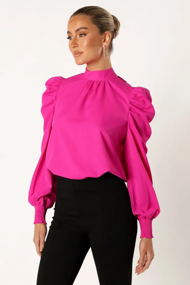 Blouses and Shirts Women Jenny Puff Sleeve Blouse Magenta Petal and Pup