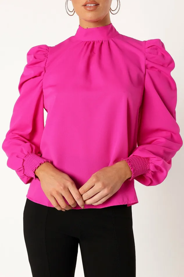 Blouses and Shirts Women Jenny Puff Sleeve Blouse Magenta Petal and Pup