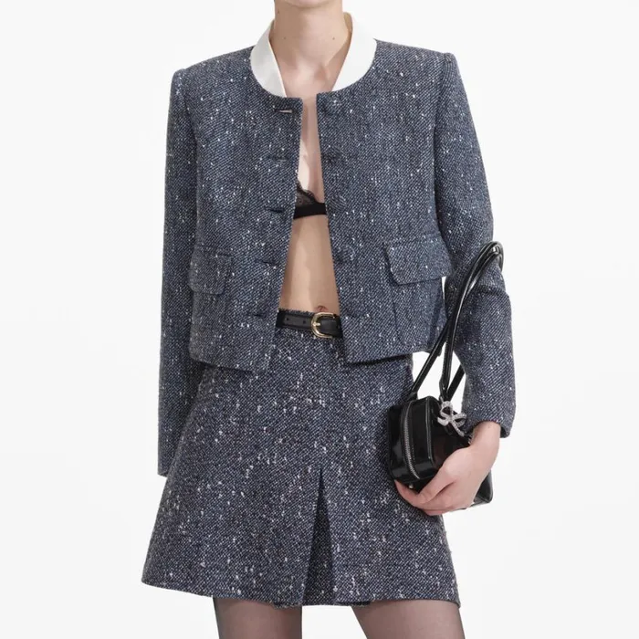 Blue Boucle Jacket Women Self Portrait Outerwear Blue Boucle Jacket Women Self Portrait Outerwear