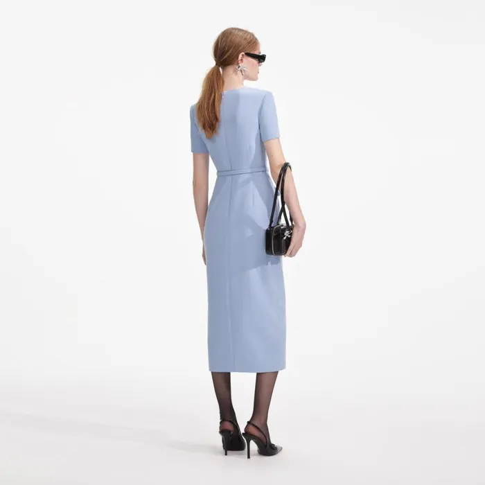 Blue Crepe Button Midi Dress Women Self Portrait Dresses Blue Crepe Button Midi Dress Women Self Portrait Dresses