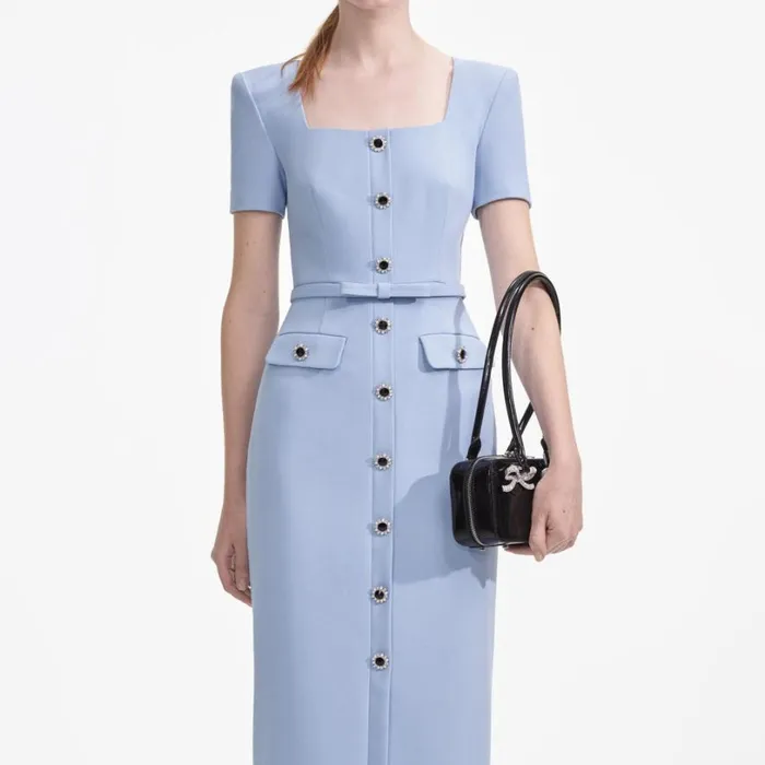 Blue Crepe Button Midi Dress Women Self Portrait Dresses Blue Crepe Button Midi Dress Women Self Portrait Dresses