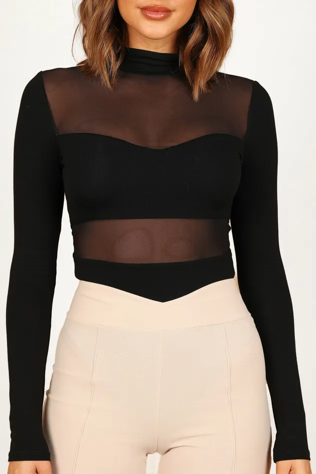 Bodysuits Petal and Pup Women Kingsley Mesh Long Sleeve Bodysuit Black