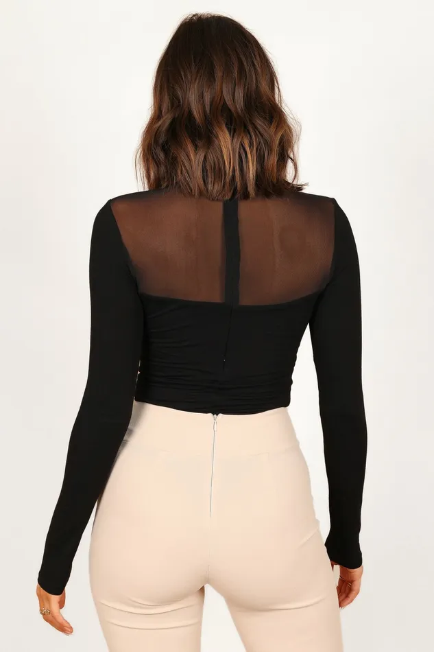 Bodysuits Petal and Pup Women Kingsley Mesh Long Sleeve Bodysuit Black