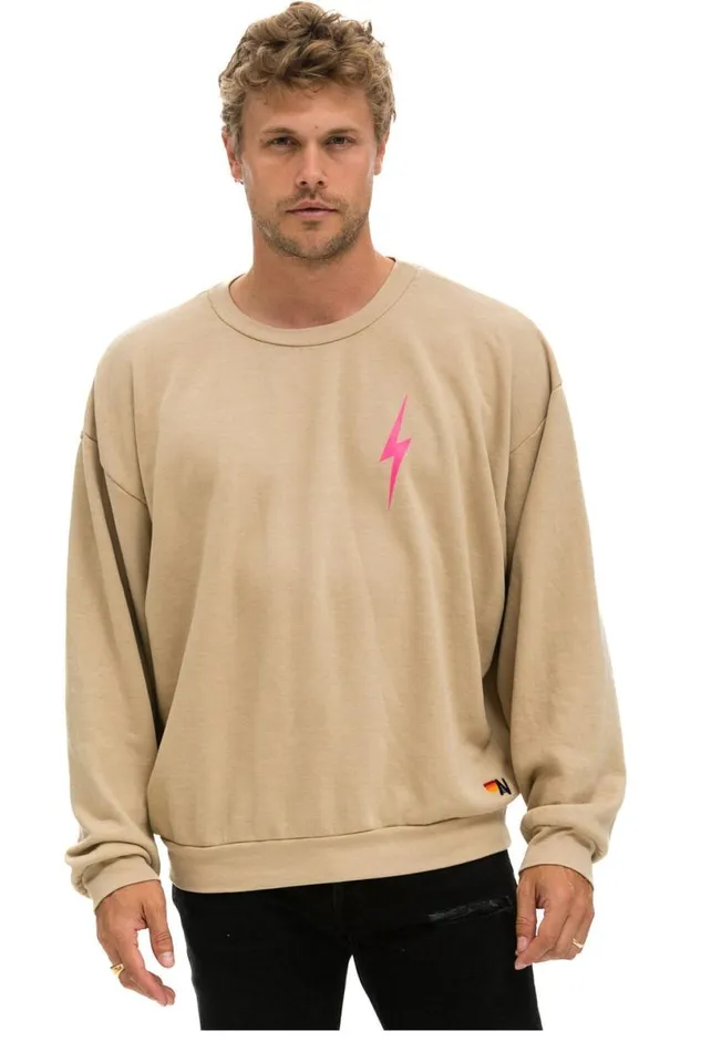 Bolt 2 Relaxed Crew Sweatshirt 8211 Sand Neon Pink WomenMen Aviator Nation Sweatshirts