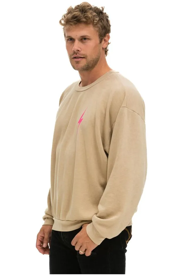Bolt 2 Relaxed Crew Sweatshirt 8211 Sand Neon Pink WomenMen Aviator Nation Sweatshirts