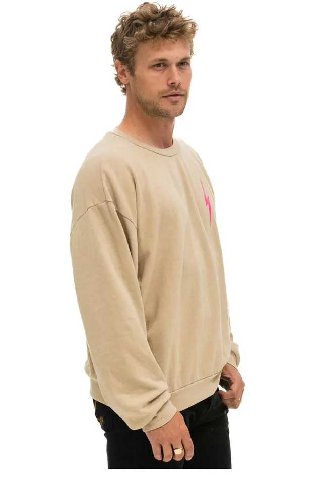Bolt 2 Relaxed Crew Sweatshirt 8211 Sand Neon Pink WomenMen Aviator Nation Sweatshirts