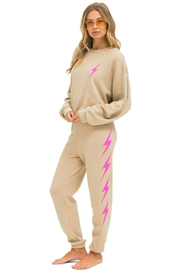 Bolt 2 Relaxed Crew Sweatshirt 8211 Sand Neon Pink WomenMen Aviator Nation Sweatshirts