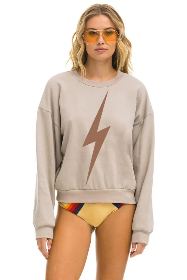 Bolt Relaxed Crew Sweatshirt 8211 Sand Mocha WomenMen Aviator Nation Sweatshirts