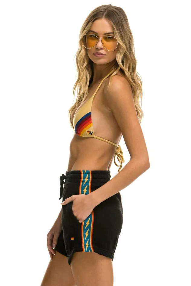Bolt Stripe Lounger Short 8211 Black Women Aviator Nation Shorts
