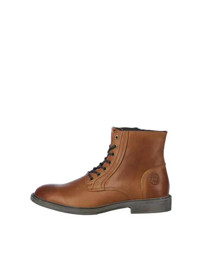 Boots JACK and JONES Mens LACEUP LEATHER BOOTS Brown Cognac Casaul