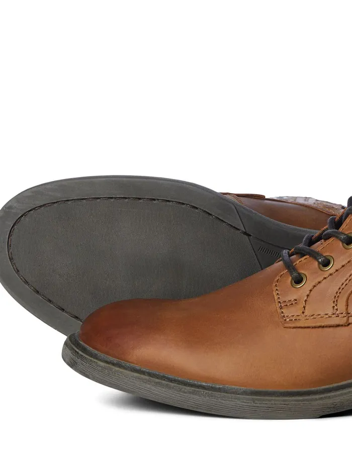 Boots JACK and JONES Mens LACEUP LEATHER BOOTS Brown Cognac Casaul