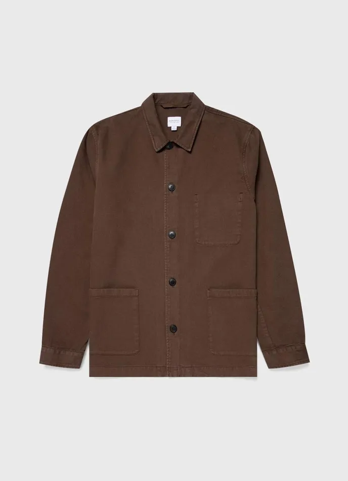 Brushed Cotton Twin Pocket Jacket Mid Brown Men SUNSPEL Jackets and Coats