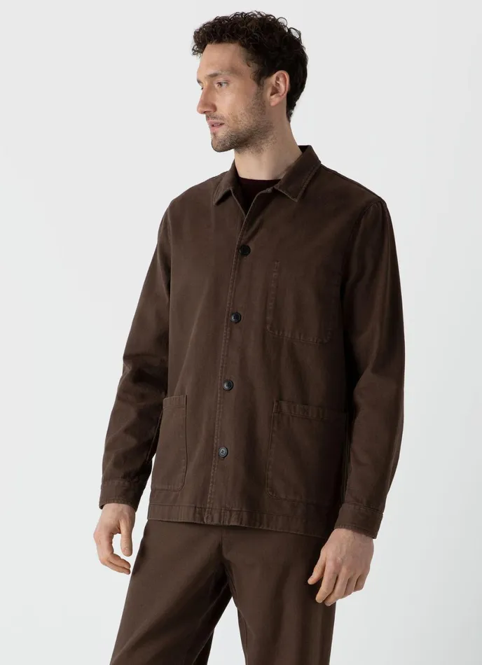 Brushed Cotton Twin Pocket Jacket Mid Brown Men SUNSPEL Jackets and Coats