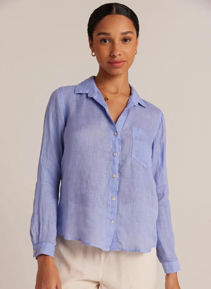 Button Down Women Bella Dahl Linen Pocket Button Down 8211 Peri Blue