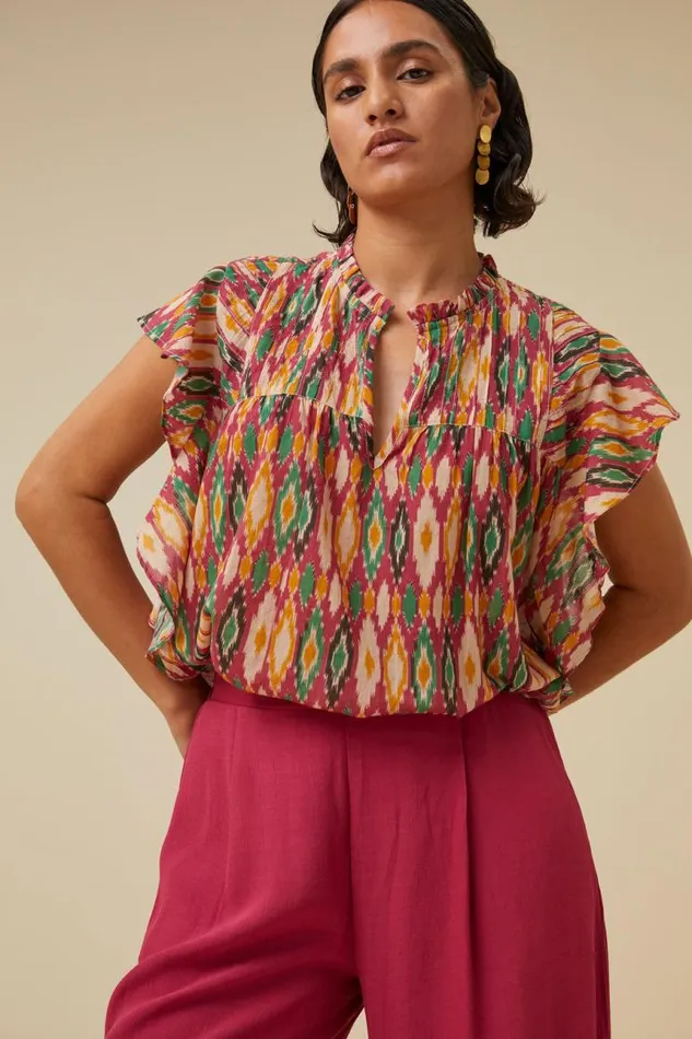 ByBar Blouses Vrouwelijk Danee Summer Ikat Blouse Summer Ikat Print ByBar Blouses Vrouwelijk Danee Summer Ikat Blouse Summer Ikat Print