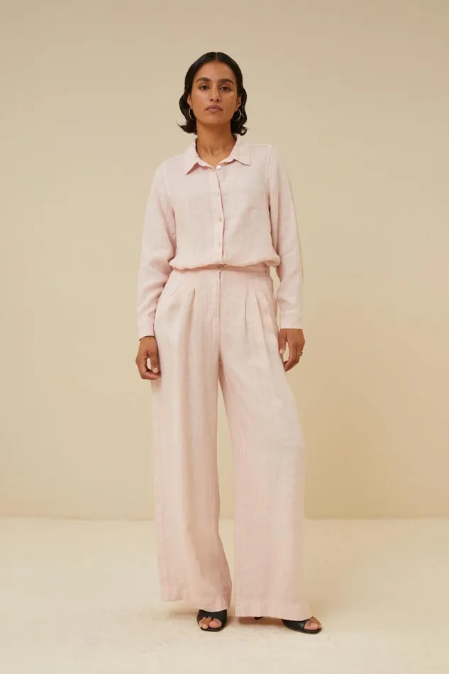 ByBar Blouses Vrouwelijk Irene Linen Ls Blouse Cipria Pink