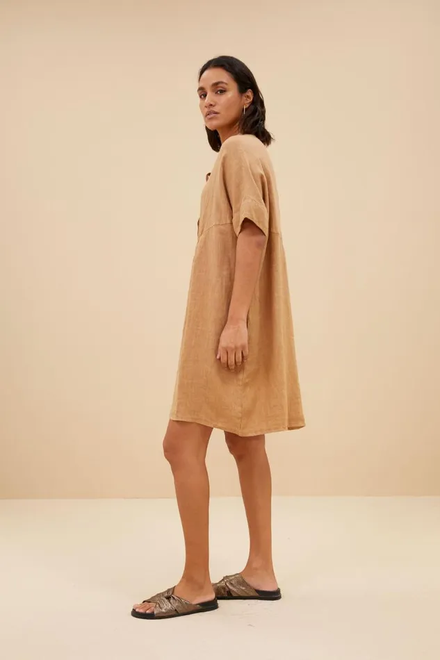 ByBar Jurken Vrouwelijk Tais Linen Dress Caramello ByBar Jurken Vrouwelijk Tais Linen Dress Caramello