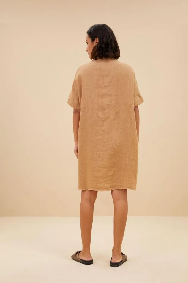 ByBar Jurken Vrouwelijk Tais Linen Dress Caramello ByBar Jurken Vrouwelijk Tais Linen Dress Caramello