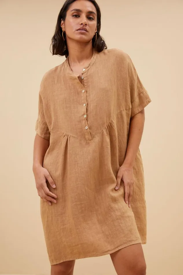 ByBar Jurken Vrouwelijk Tais Linen Dress Caramello ByBar Jurken Vrouwelijk Tais Linen Dress Caramello