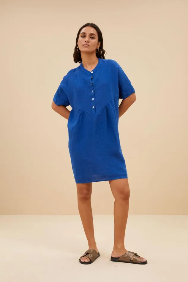 ByBar Jurken Vrouwelijk Tais Linen Dress Kingsblue