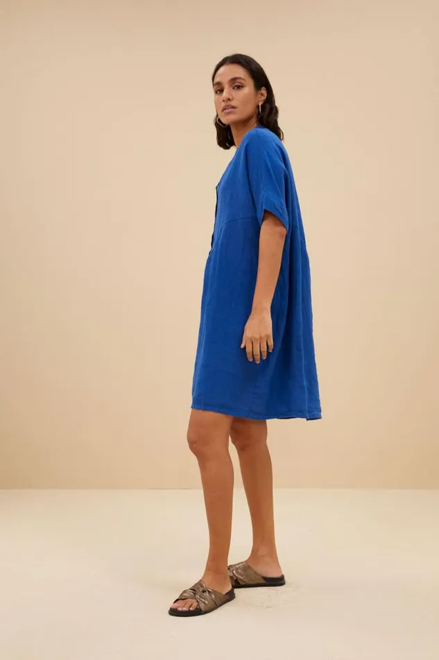 ByBar Jurken Vrouwelijk Tais Linen Dress Kingsblue ByBar Jurken Vrouwelijk Tais Linen Dress Kingsblue