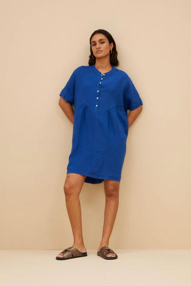 ByBar Jurken Vrouwelijk Tais Linen Dress Kingsblue ByBar Jurken Vrouwelijk Tais Linen Dress Kingsblue