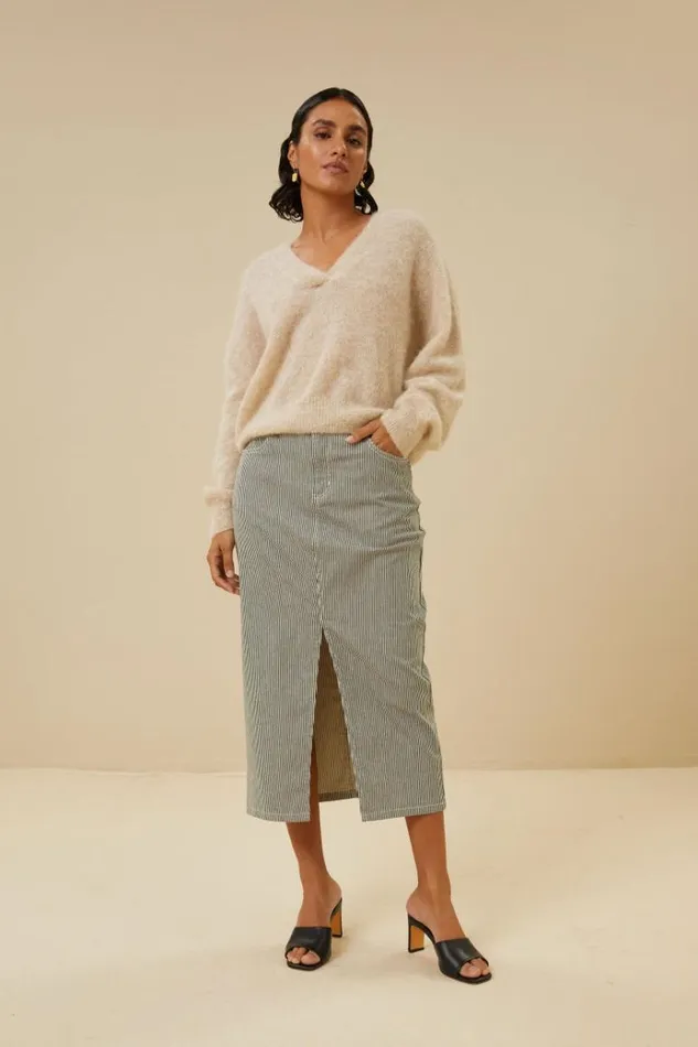 ByBar Rokken Vrouwelijk Elba Stripe Skirt Jet Black