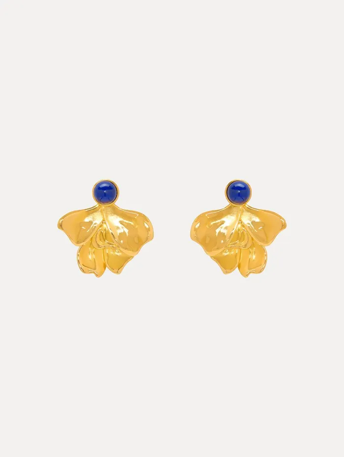 Cabochon Petal ClipOn Earrings Lapis Women Oscar De La Renta Earrings