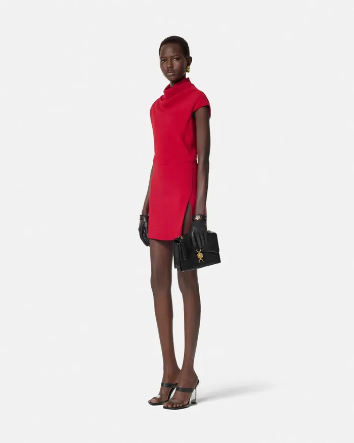 Cady DrapedNeck Slit Mini Dress Red Women Versace Dresses