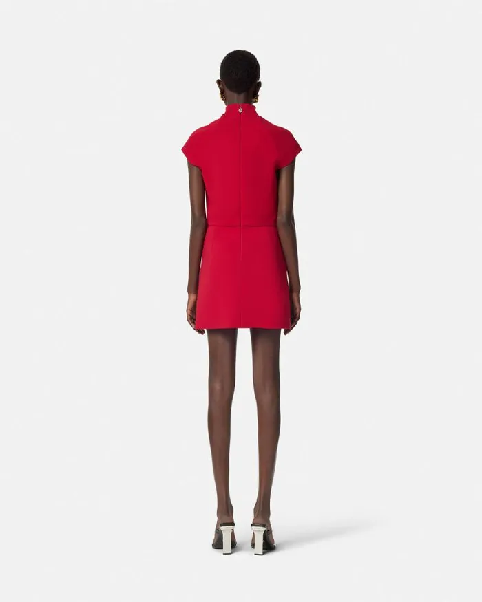 Cady DrapedNeck Slit Mini Dress Red Women Versace Dresses