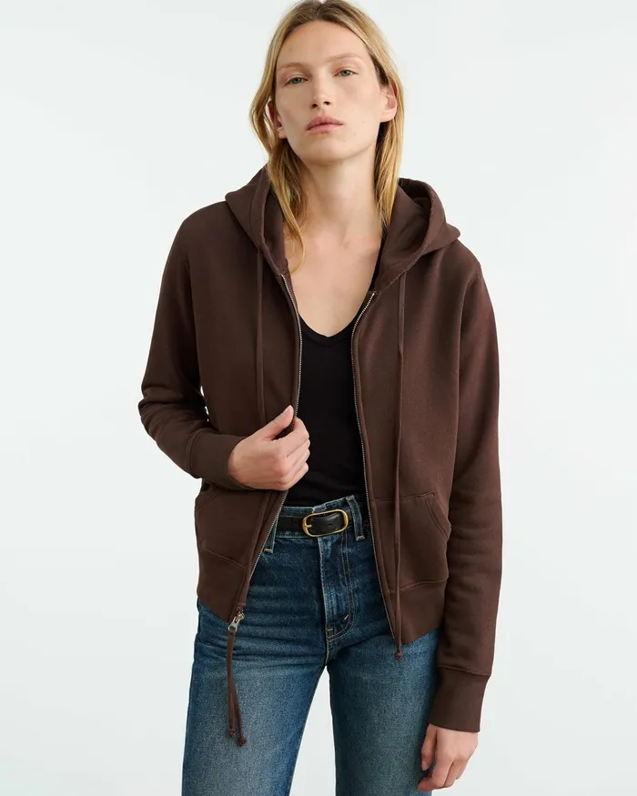 CALLIE ZIP UP HOODIE Cocoa Women Nili Lotan Knits and Sweaters
