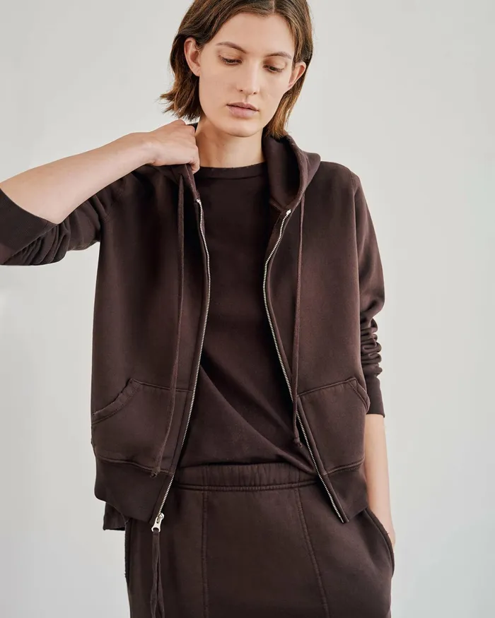 CALLIE ZIP UP HOODIE Cocoa Women Nili Lotan Knits and Sweaters